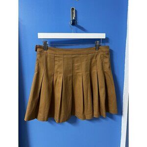 Hesperus Pleated Tan Mini Skirt Womens, Light Academia, Old Money, Preppy, L